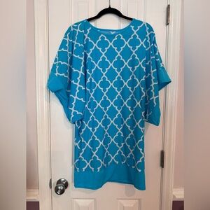 Tara Grinna Swim suit Turquoise and White Coverup/Dress, Size Medium